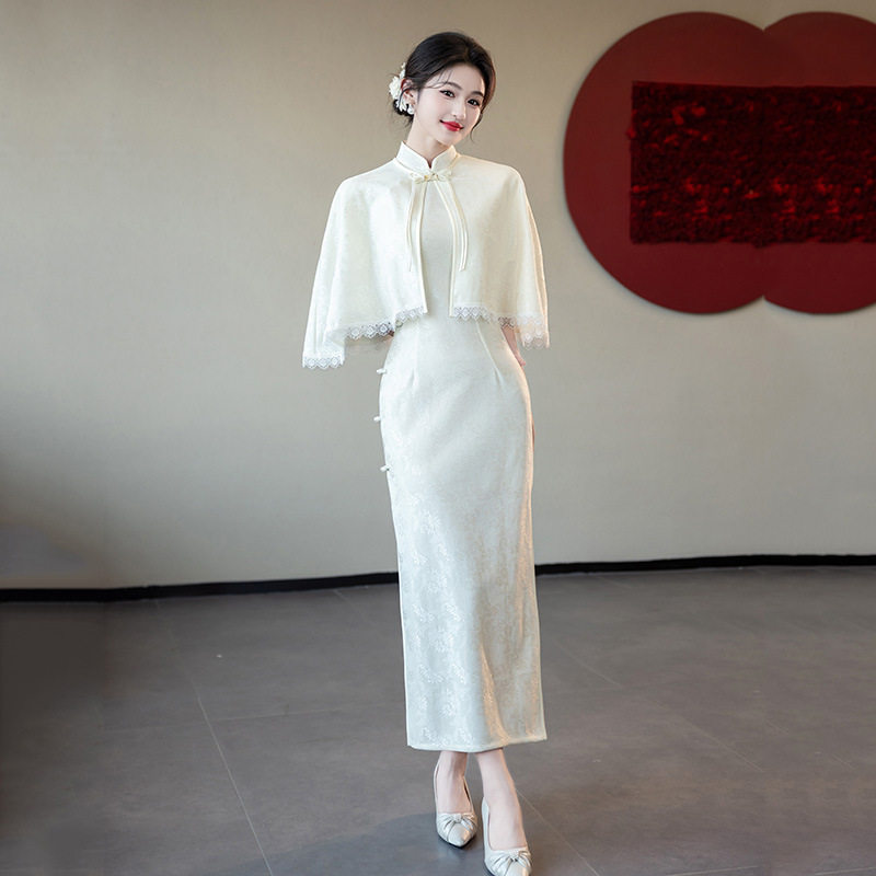 司藤白色国风新中式长款旗袍改良年轻款2026新款女高级感订婚礼服