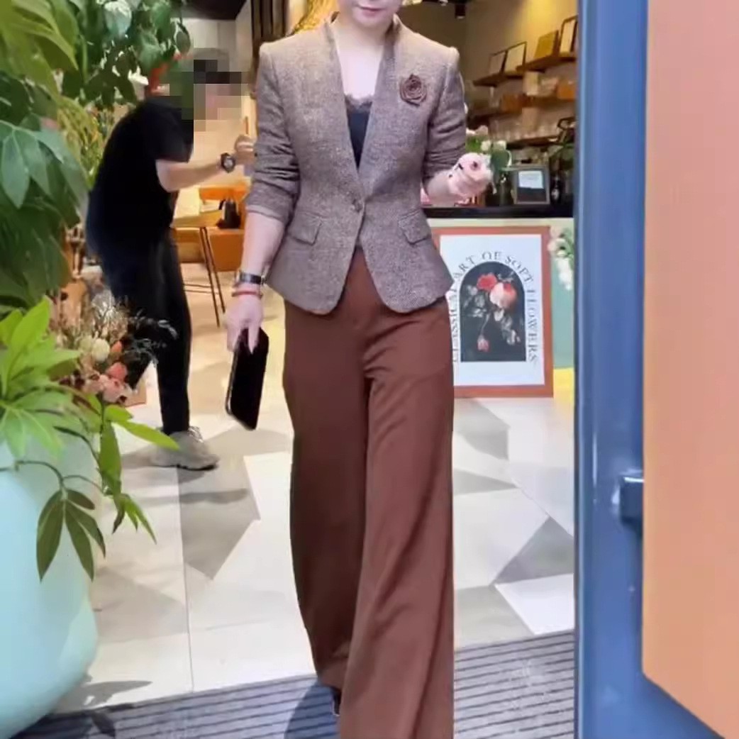 日系gentle motto秋季新款时尚无领西服外套高腰阔腿裤通勤女