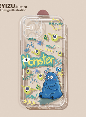 适用于苹果13手机壳15女iPhone17promax小怪兽16趣味mini透明直边ip12新款11pro硅胶xs/xr防摔6s全包se3男7/8