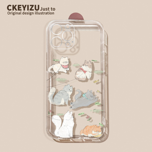 16全包镜头iphone13夏12pro透明软硅胶11防摔xsmax薄plus简约7 适用于苹果14promax手机壳15 8p猫咪可爱卡通