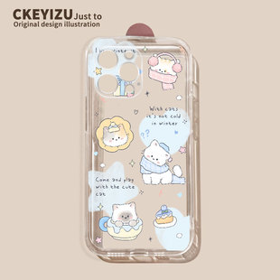 12mini防摔xs女8p 14plus软硅胶13pro全包11 7超薄6 iPhone17透明15 卡通过冬小猫适用苹果16promax手机壳新款