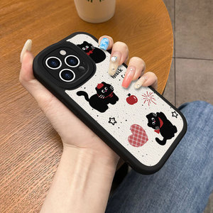 可爱苹果黑猫适用于oppoa97手机壳a11x/a11全包防摔a7/a7x新款小羊皮a31男女a9/a9x高颜值a3s/a5s液态硅胶a8