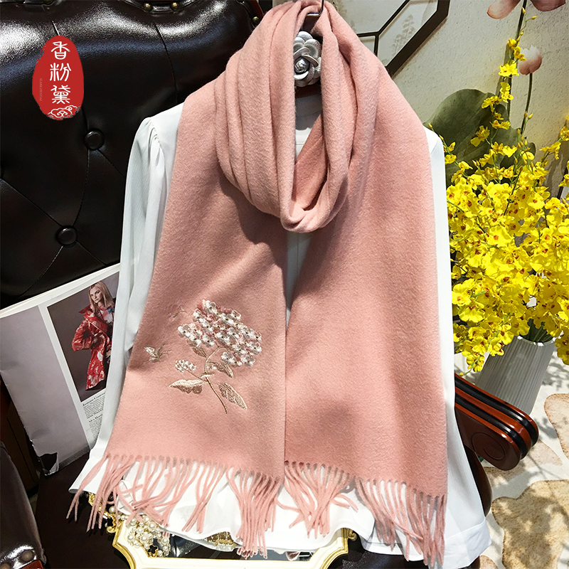 秋冬刺绣中国风绣花羊毛围巾
