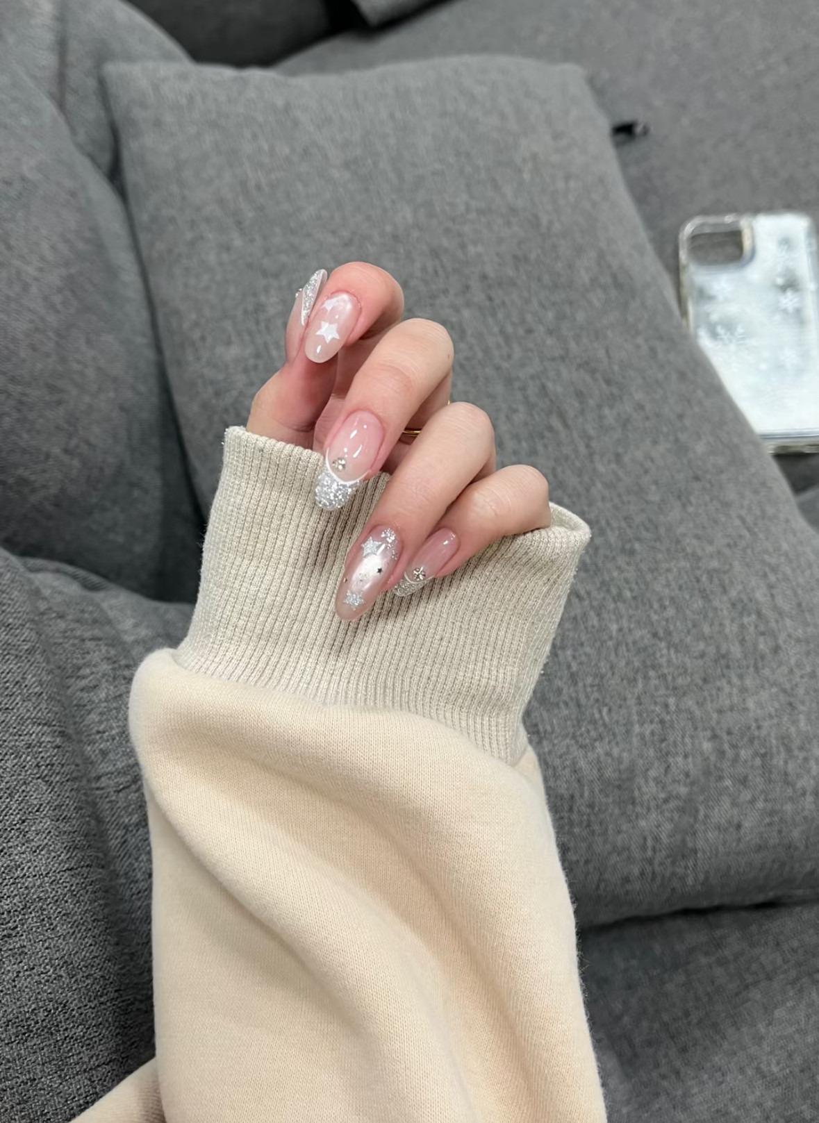 手工穿戴甲ins新款秋冬法式星星猫眼碎钻高级中长椭圆显白美甲贴,彩妆/香水/美妆工具,穿戴甲/甲片,淘宝优惠券,粉丝福利购,淘宝优惠卷