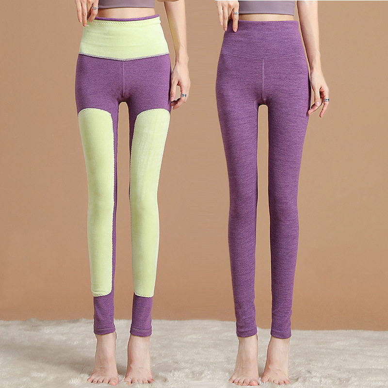 稻草人德绒秋裤女士护膝护腰阳离子高腰打底衬裤无骨加厚保暖裤升