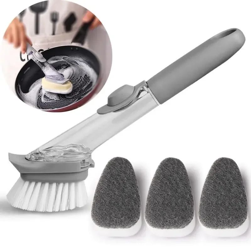 Refillable Liquid Cleaning Brush Kitchen Bowl Scrubber Clean