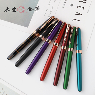 永生钢笔3252A商务办公黑色书法美工弯尖通用墨囊中学生用明尖暗尖美工特细0.38免费刻字班级礼物送礼盒