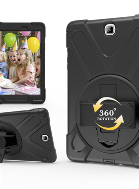 适用于三星Tab A 9.7 sm-T550/T555C保护套防摔9.7寸P550平板电脑P555C/Y全包边软壳硅胶360旋转支架手持挂绳