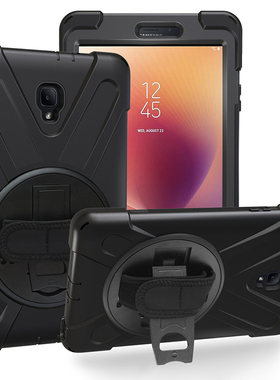 适用于三星Tab A 8.0 2017平板电脑T380保护套防摔SM-T385C全包边软壳硅胶360旋转支架手持托挂肩绳