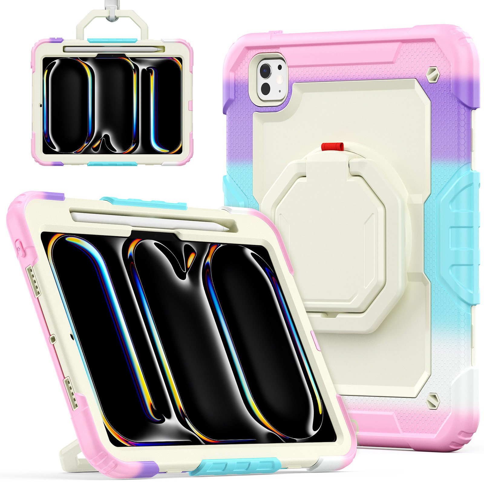 适用2025苹果ipad Pro11保护壳带笔槽防摔平板2020/22/24ipadPro11英寸Air4/5全包边软套硅胶360旋转手环支架