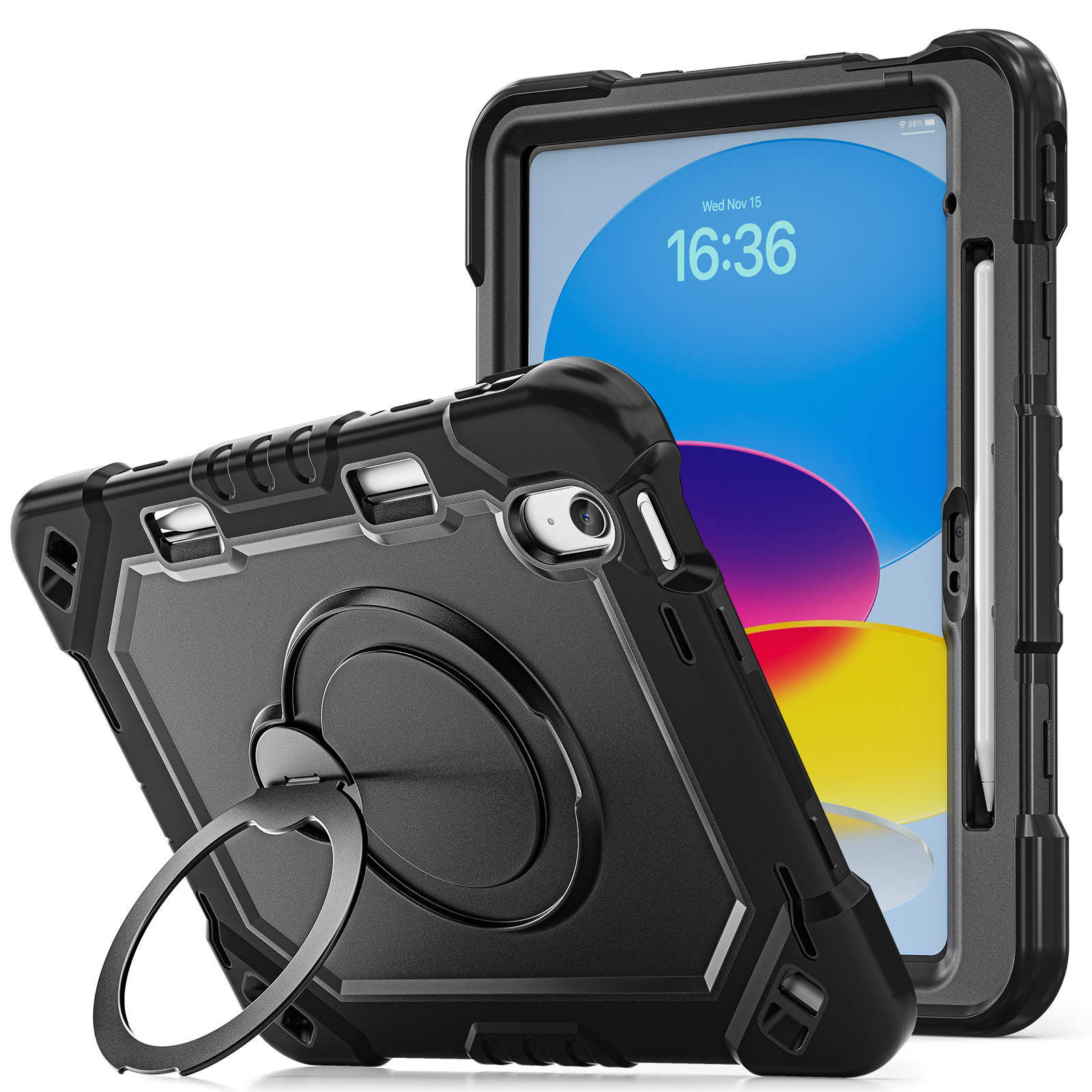 适用2025苹果iPad10/11代第12保护套带笔槽防摔A16平板Pro11寸Air4/5/6/7/8全包边软壳硅胶旋转金属支架手环