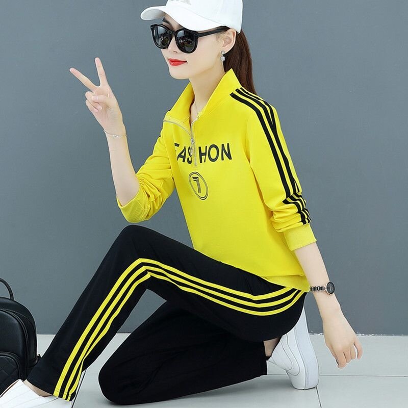 新款广场舞跳舞服装新款套装女春秋季长袖有领宽松休闲运动服两件