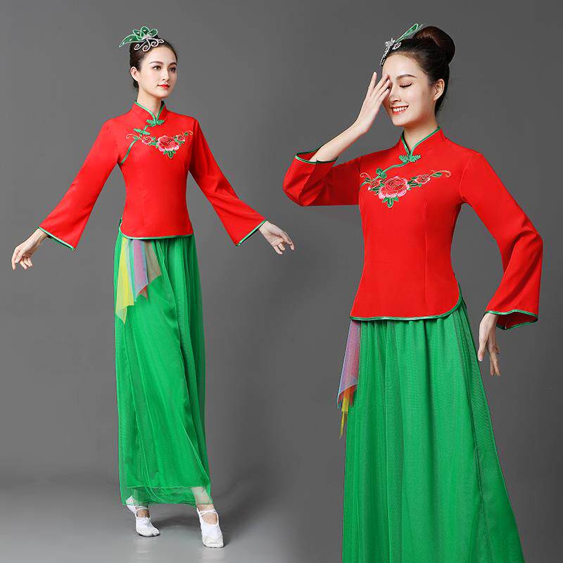 特价秧歌服女新款套装中老年扇子舞蹈演出服腰鼓队广场舞服装跳舞