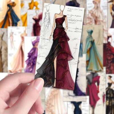 新款192张OC礼服设计手稿贴纸ins美术生绘画素材晚礼服贴画防水