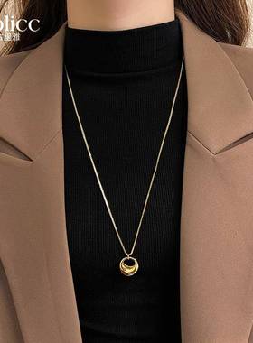 金色圆环水滴长款吊坠项链女轻奢小众精致毛衣链配饰2025新款爆款