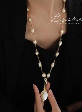 巴洛克珍珠马蹄罗毛衣项链女款2024新款爆款毛衣链轻奢小众长款女