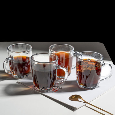 玻璃杯家用客厅手柄喝水杯子耐热茶杯套装待客水杯带把6只装新款