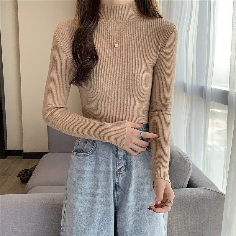 여성 가을 ??겨울 터틀넥 스웨터 빈티지 솔리드 기본 K
