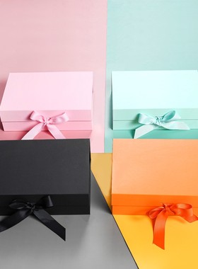 现货磁铁翻盖黑色折叠盒清新收纳盒生日礼物纸板白色礼盒印刷纸盒