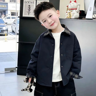双面穿男童女童2026春秋新款中小童洋气上衣格子衬衫外套爆款春款