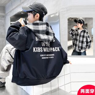男童春秋款双面穿冲锋衣外套2026新款春季中大儿童男孩春装上衣潮