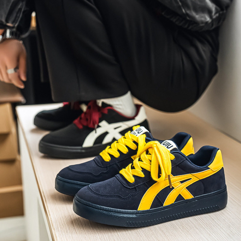 黑色帆布鞋男鞋2026新款秋冬男生小众复古厚底休闲运动板鞋鞋子潮,流行男鞋,休闲板鞋,淘宝优惠券,粉丝福利购,淘宝优惠卷