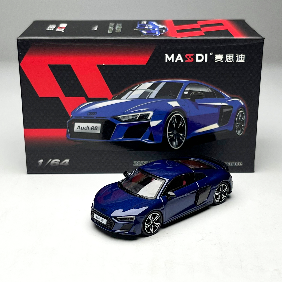 麦思迪 1-64 奥迪R8 V10 2022黑红绿黄粉蓝 合金汽车模型收藏摆件图片