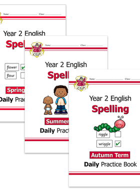 英国原版 CGP 英语拼写日常练习书小学2年级3册套装 New KS1 Spelling Daily Practice 春夏秋学期 含答案