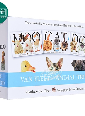 Moo Cat Dog 家畜猫狗 大厚开本纸板触摸操作书3册盒装 英文原版 幼儿启蒙认识 立体书 启蒙大师Matthew Van Fleet