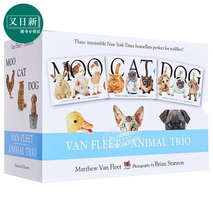 幼儿启蒙认识 Fleet Dog Van 启蒙大师Matthew 立体书 英文原版 大厚开本纸板触摸操作书3册盒装 家畜猫狗 Cat Moo