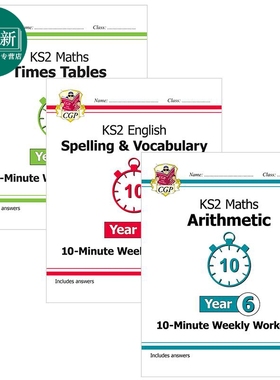 英国CGP原版 New KS2 Maths English 10-Minute Weekly Workouts小学6年级 数学乘法算术 英语 学练套装3册含答案