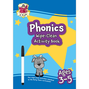 英国原版CGP教辅 New Phonics Wipe-Clean Activity Book 新款 3-5岁儿童自然拼读可擦式活动手册（附笔） 又日新