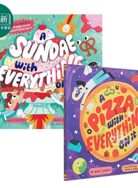 Andy J. Pizza 英文食物主题美食绘本2册 冰淇淋上面的东西A Sundae 比萨饼A Pizza with Everything on It 父亲节礼物书 又?