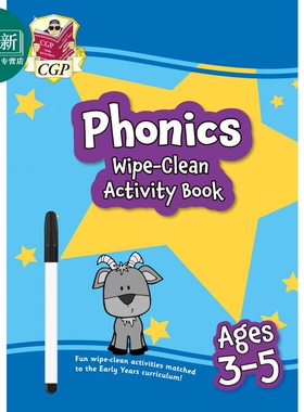 英国原版CGP教辅 New Phonics Wipe-Clean Activity Book 新款 3-5岁儿童自然拼读可擦式活动手册（附笔） 又日新