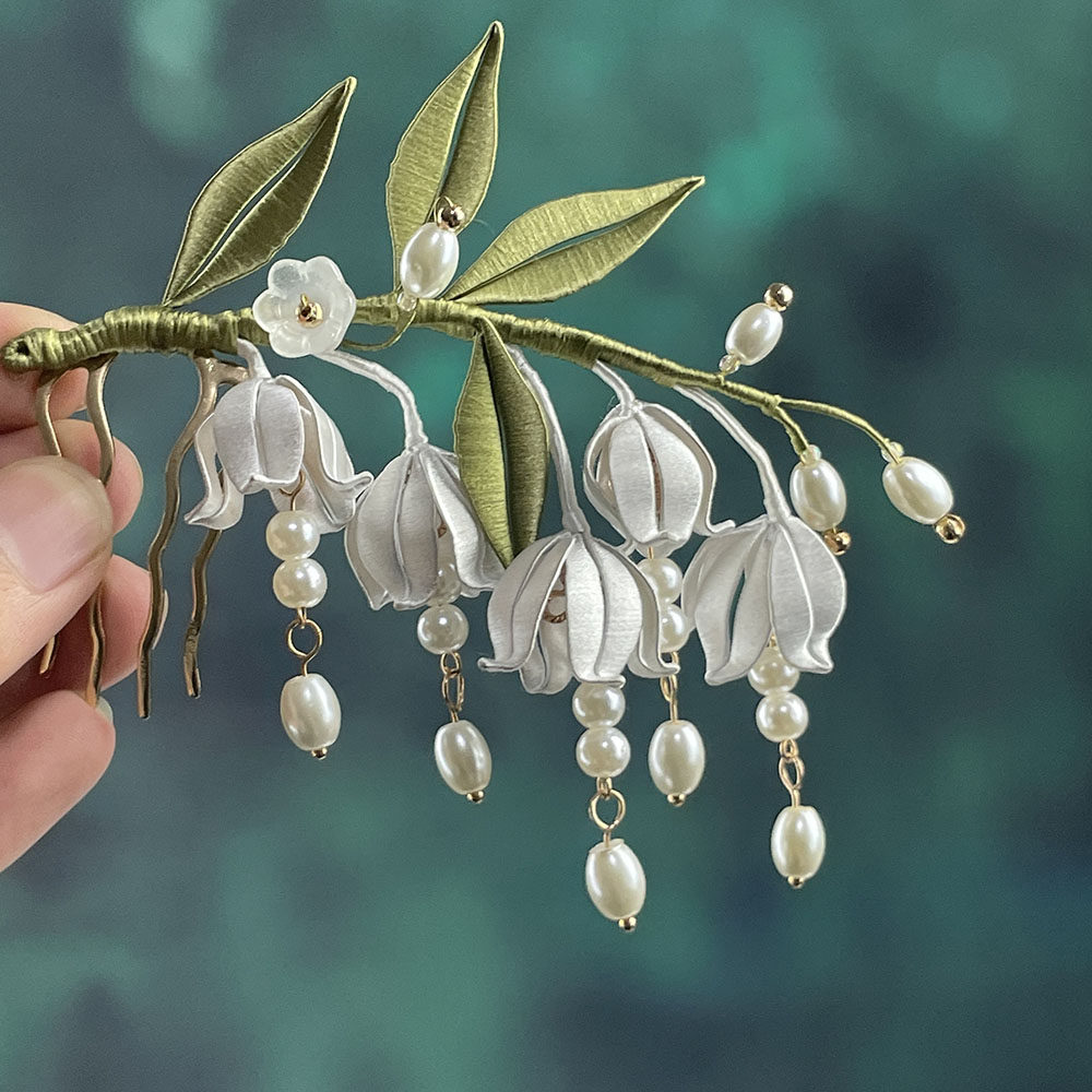 琯皖纯手工精致缠花成品铃兰系列日常百搭汉服配饰古风发饰发梳