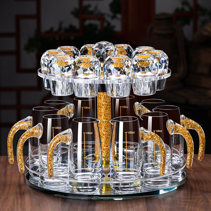 切面金箔杯分酒器套装家用高档酒具水晶小酒杯收纳架