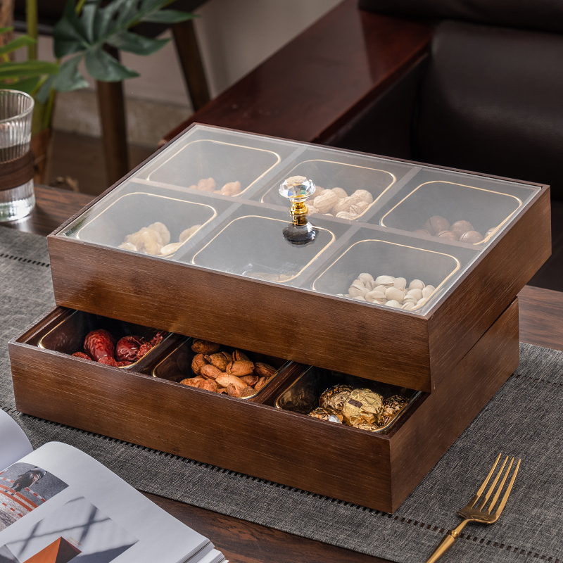 新中式实木干果分格收纳盒零食盘