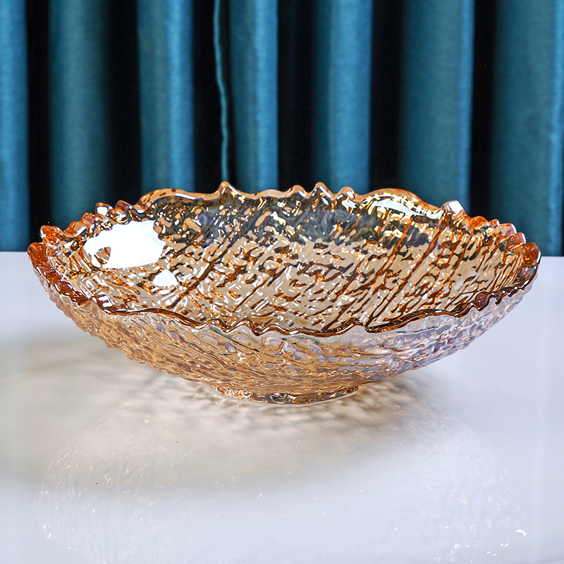 水果盘水晶玻璃描金边加厚轻奢