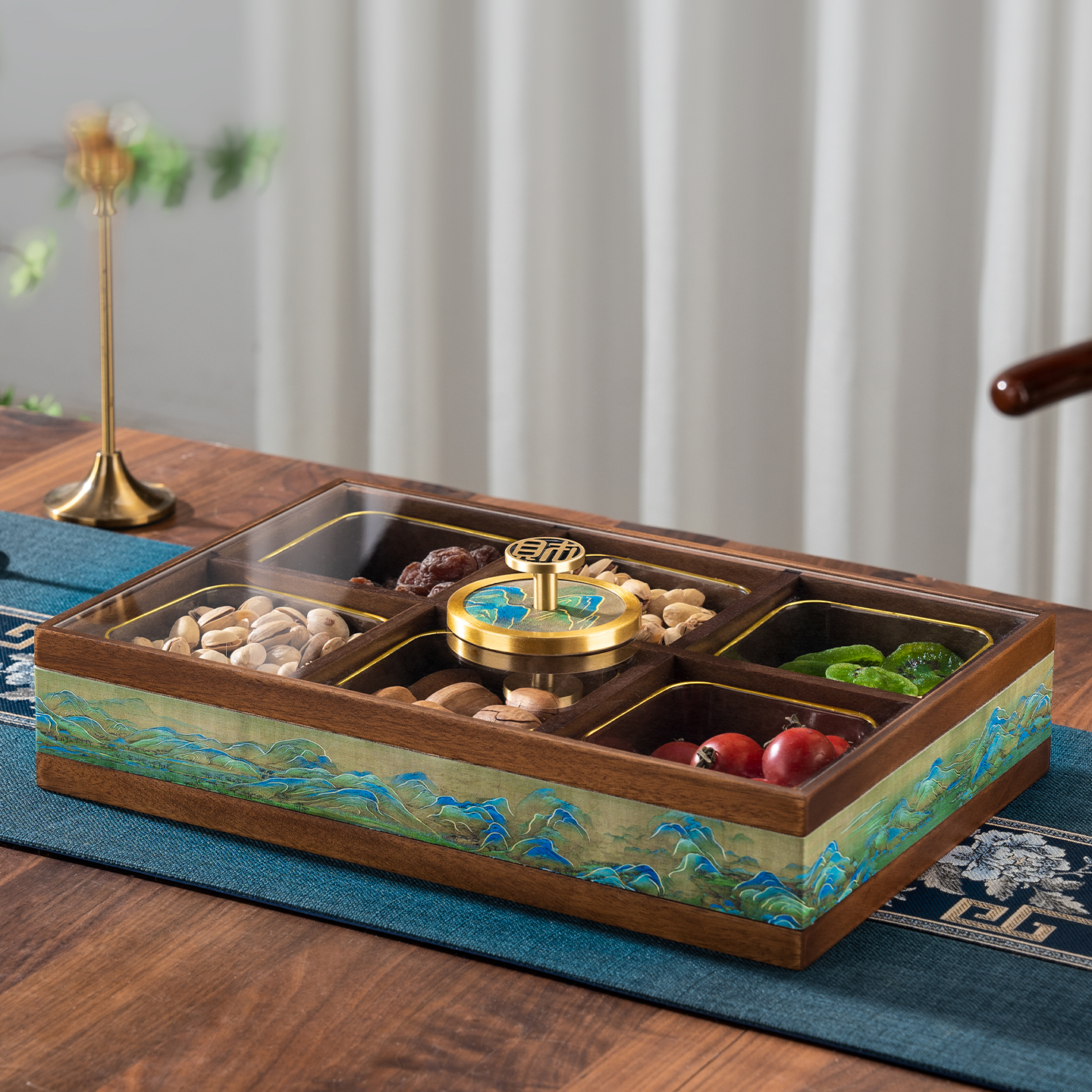 新中式实木干果盘高端分格干果盒