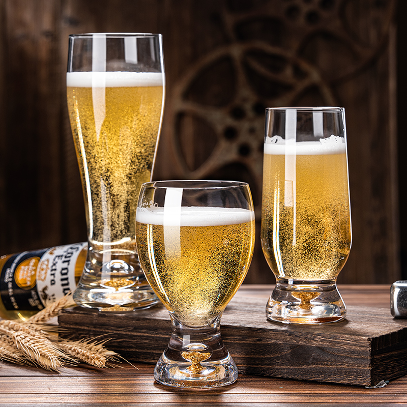 高档金箔啤酒杯大容量水晶扎啤杯