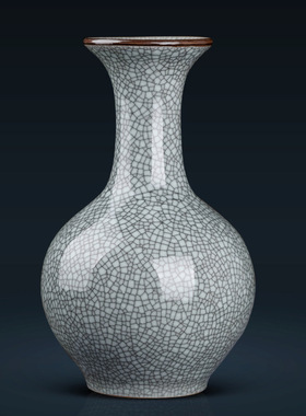 景德镇陶瓷花瓶官窑冰裂纹花瓶插花仿古家居客厅博古架装饰品摆件