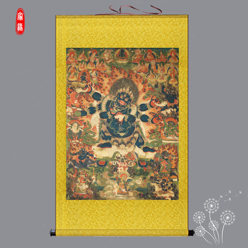 大黑天财神玛哈嘎拉神像佛像密宗护法家用供奉绢布轴画财神爷挂画