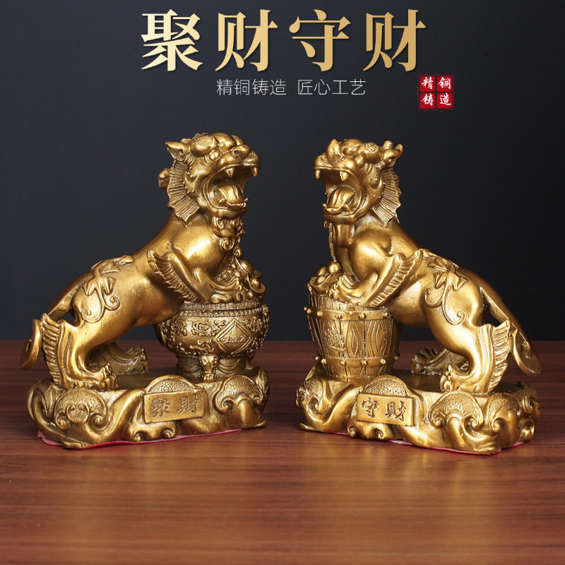 批发黄铜精品仿古聚财守财貔貅摆件全铜貔貅工艺品