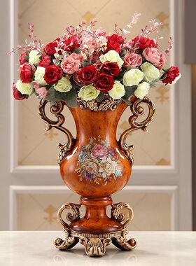 美式复古陶瓷花瓶欧式花瓶餐桌新款仿真鲜花家用客厅卧室装饰品