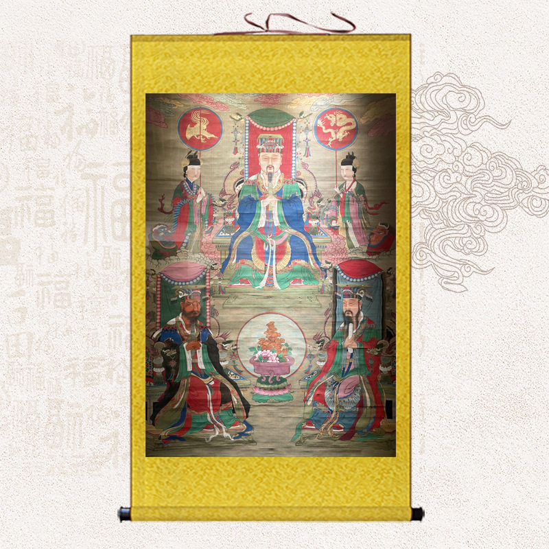 三官大帝神像天官地官水官挂画三元帝君紫薇大帝佛像丝绸画卷轴画