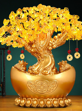 厂家直销批发天然水晶招财树钱袋树发财树摇钱树商务工艺礼品摆件