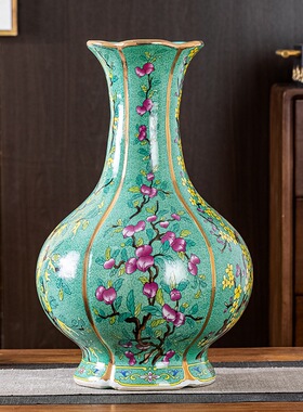 景德镇陶瓷中式珐琅彩仿古花瓶客厅家居装饰摆件电视柜博古架摆设