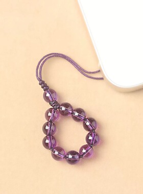 五行补火紫水晶手机链樱桃挂绳指环扣手捻防丢u盘合成水晶挂饰