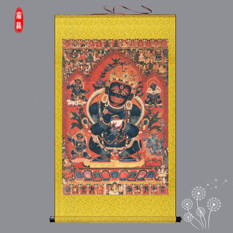 唐卡大黑天财神像家用佛像挂画密宗家居供奉轴画二臂玛哈嘎拉护法