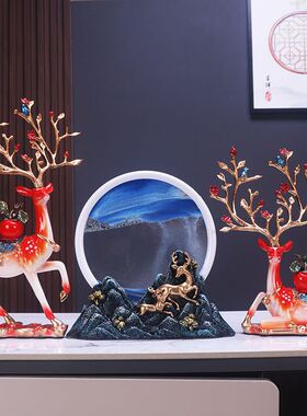 流沙画沙漏鹿摆件客厅电视柜酒柜玄关装饰品乔迁新居礼品结婚礼物